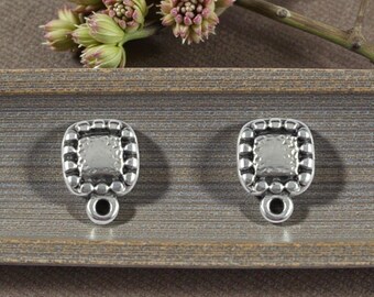 Detailed Square Earring with Loop and Titanium Post, Antiqued Silver Plated (PF/9358-77) * Qty. 4