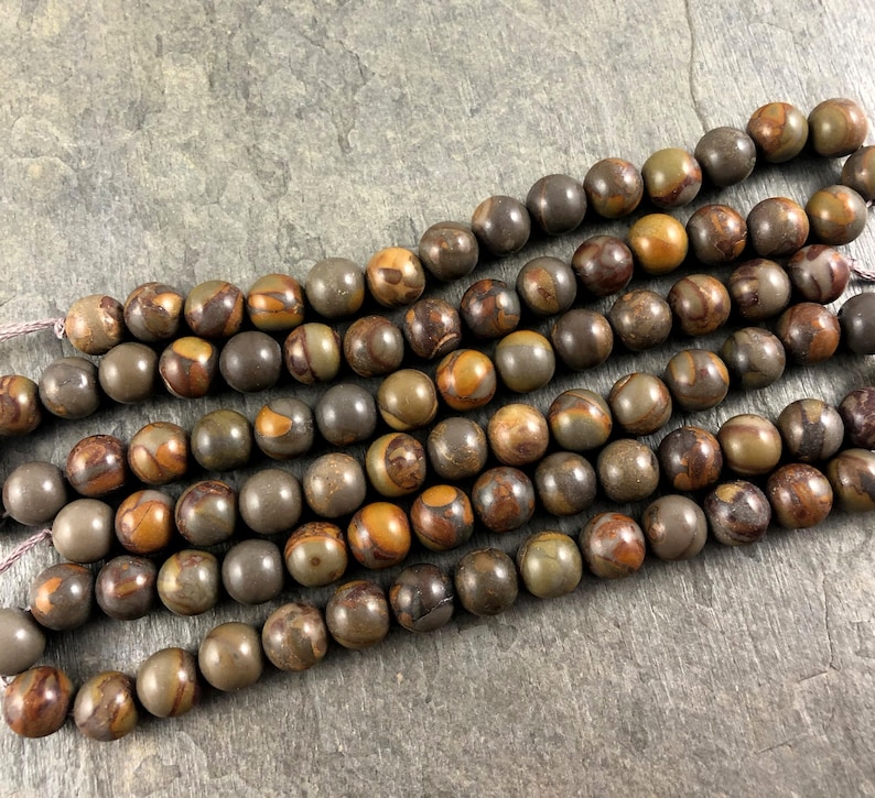 Khaki Green and Brown Round Beads 14.5 Strand Limited Supply! African Green Autumn Jasper 46 Beads 8mm Round Matte Jasper