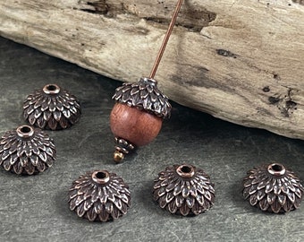 Copper Acorn Bead Caps, Woodland Collection Bead Caps, Antiqued Copper Bead Caps, Nature Themed, TierraCast Bead Caps (TC/5862-18)