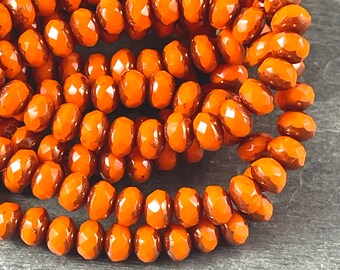 5x3mm Bright Orange Faceted Czech Glass Rondelles ~ Opaque Orange with Bronze Picasso ~ Fluorescent Orange Spacer (R5/N-1140) * Qty. 30