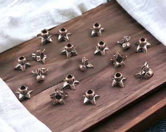 Antiqued copper Star Bead Caps, Copper Plated Pewter, 4.5x3.75mm Star with Knob (BC-1027) * Qty. 12