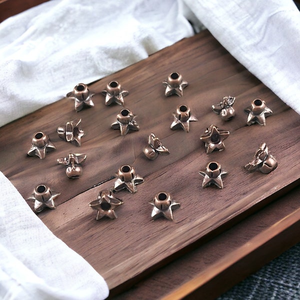 Antiqued copper Star Bead Caps, Copper Plated Pewter, 4.5x3.75mm Star with Knob (BC-1027) * Qty. 12