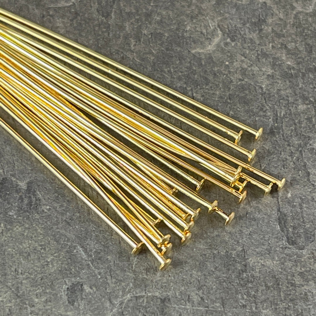 Gold Head Pins 2 Gold Plated Brass Head Pins 21g. Flat Etsy