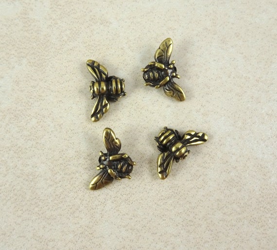 4 Antiqued Silver Pewter 13x6mm Bumble Bee Beads