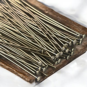 Antiqued Brass Headpins, 2&quot; Bronze Head Pins, 21g Flat Head Pins (5410) * Qty. 50