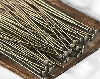 Antiqued Brass Headpins, 2 Inch, 21g Flat Head Pins (5410) * Qty. 100