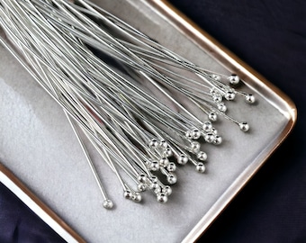 Silver Ball Headpins ~  2 1/4" 22g Ball Headpins ~ Silver Plated Brass Head Pins (PH-BHP-S) * Qty. 100