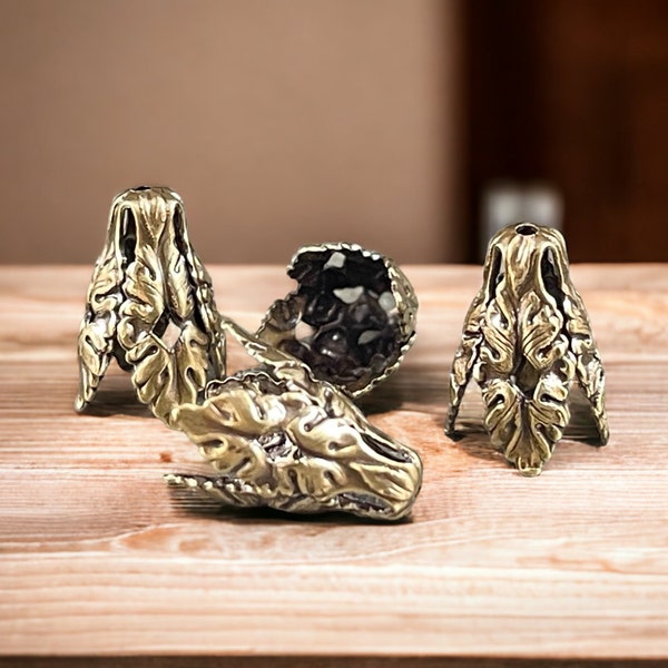 Bendable Leaf Design Antiqued Brass Cone Bead Caps ~ Ornate Victorian Bead Caps ~ Oxidized Brass (VJS/W265) *