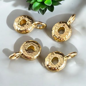TierraCast Bail Bead, 24k Gold Plated Hammered Spacer Bead with Loop, 8x3mm Spacer with 2.75mm Hole (PF/892-12) * Qty. 4