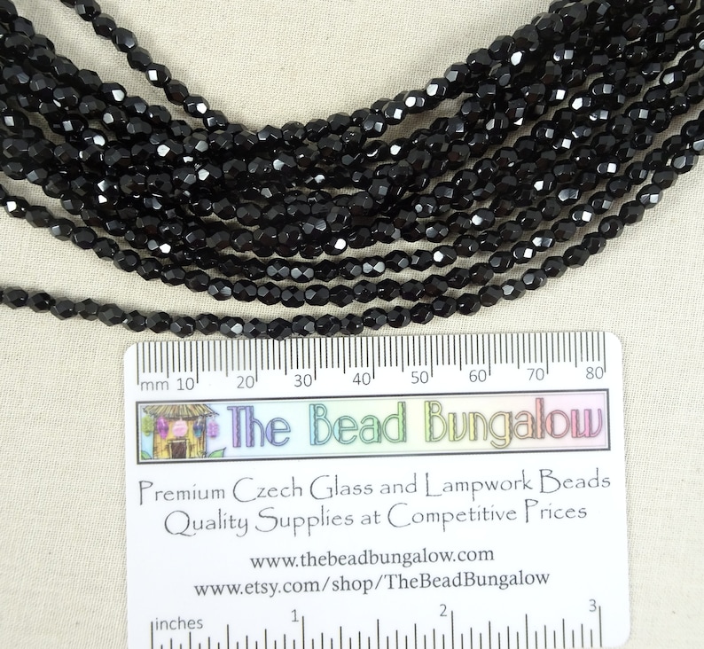 FP4RJ-1204 4mm Faceted Beads 4mm Czech Glass Beads Jet Black Beads Black Beads Black Czech Beads - Qty 50 Small Faceted Black Beads