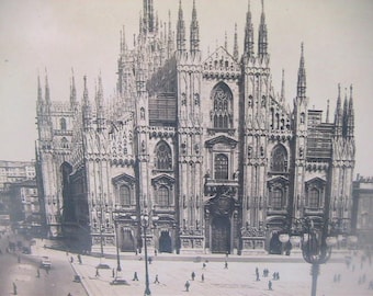 1920s Church Real Photo Italy Black and White Antique Discoveries Vintage Cathedral Postcard Gothic Milan
