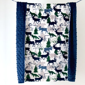 Baby Blanket Woodland Buck Minky Navy. Baby Blanket. Minky Baby Blanket. Deer Baby Blanket. Stroller Blanket. Carseat Blanket