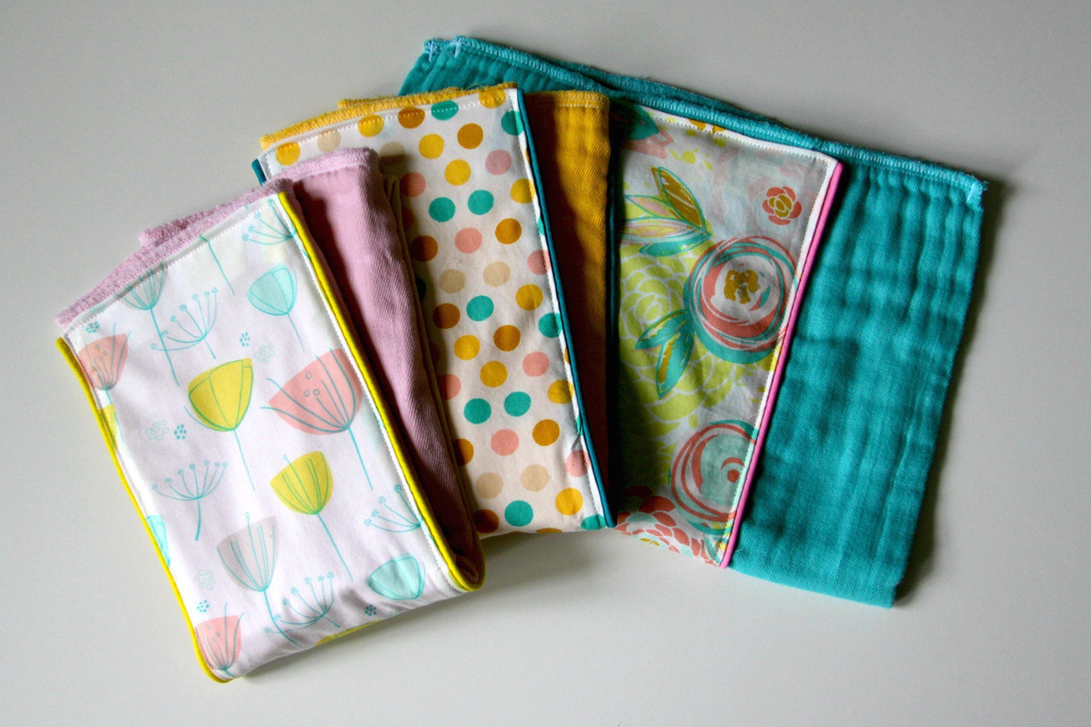 Baby Burp Cloth Set of 3 Pastel Blooms and Dots Hand Dyed Etsy