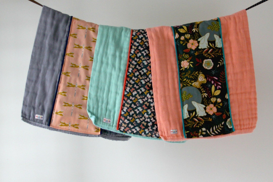 Baby Burp Cloth Set of 3, Night Bunnies Butterflies and Dragonflies