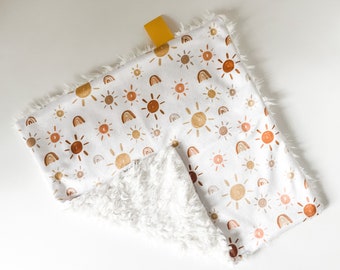 Dream Lovie. Security Blanket. Personalized Lovey. Faux Fur Lovey. Mr. Golden Sun. Mini Baby Blanket. Minky Lovie. Baby Shower Gift.