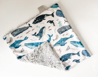 Dream Lovie. Security Blanket. Personalized Lovey. Faux Fur Lovey. Whale Song Blue. Mini Baby Blanket. Minky Lovie. Baby Shower Gift.