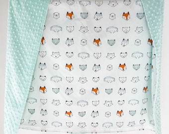 Minky Baby Blanket. Toddler Blanket. Furry Forrest Animals. Aqua Minky Blanket.  Cotton Minky Blanket. Baby Shower Gift. Monogram