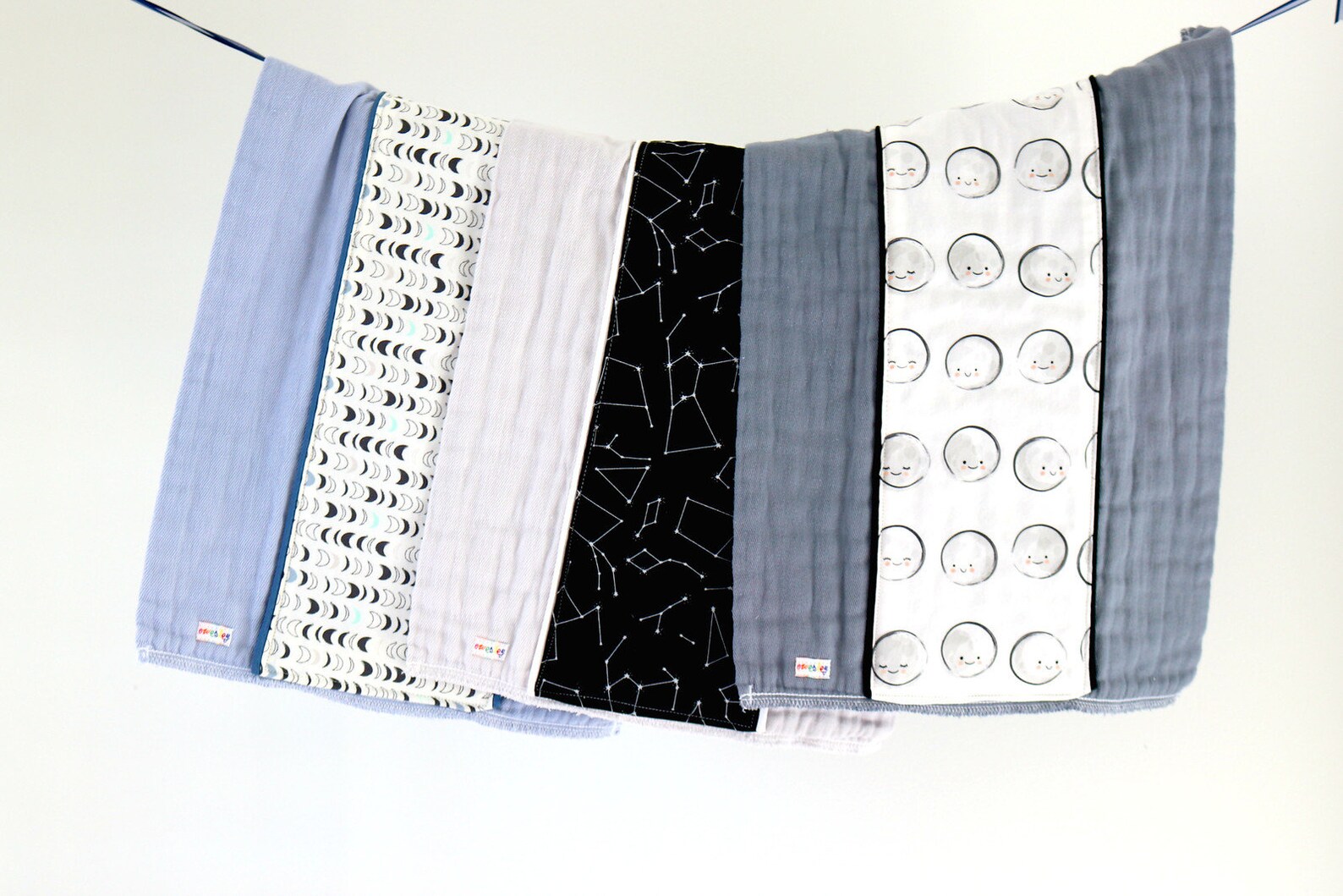 Baby Burp Cloth Set of 3 Happy Moons Hand Dyed Burp Cloths Etsy