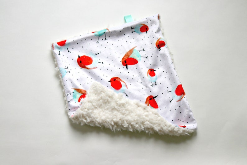 Personalized Lovey Robin Birds Baby Blanket Dream Lovie Security Blanket Mini Baby Blanket.Minky Lovie.Baby Shower Gift. Faux Fur Lovey