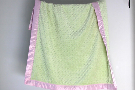 Baby Blanket Stroller Blanket Cot Blanket Personalized Minky Blanket. Baby Pink with Aqua Trim Crib Bedding Satin Trim Blanket