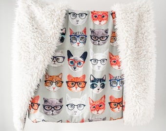 Dream Blanket. Minky Baby Blanket. Faux Fur Throw. Cats in Glasses. Crib Bedding. Custom Baby Blanket. Toddler Bedding. Unique Baby Gift.