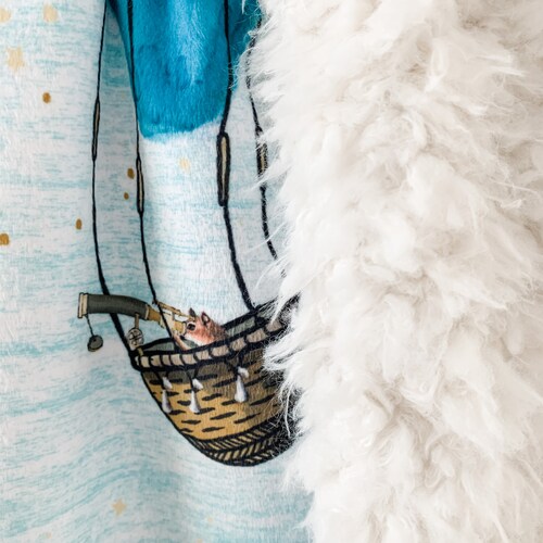 Dream Blanket. Minky Baby shops Blanket. Faux Fur Throw. Forest Animal Hot Air Balloon. Crib Bedding. Custom Blanket. Toddler. Unique Baby Gift.
