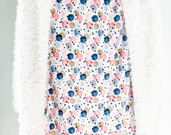 Large Youth Blanket. Adult Blanket. Watercolor Dots. Faux Fur Throw. Minky Blanket. Dream Custom Blanket. Home Decor. Gift for girls.