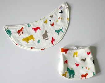 Organic Baby Drool Bib, Farm Animals Multi,Organic Baby Bib, Organic Bibs, Dribble Bib, Baby Bandana Bib, Baby Essentials, Baby Shower Gift