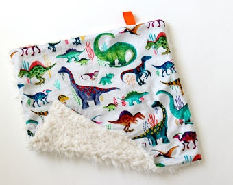 Dream Lovie. Security Blanket. Personalized Lovey. Faux Fur Lovey. Colorful Dinosaurs. Mini Baby Blanket. Minky Lovie. Baby Shower Gift.