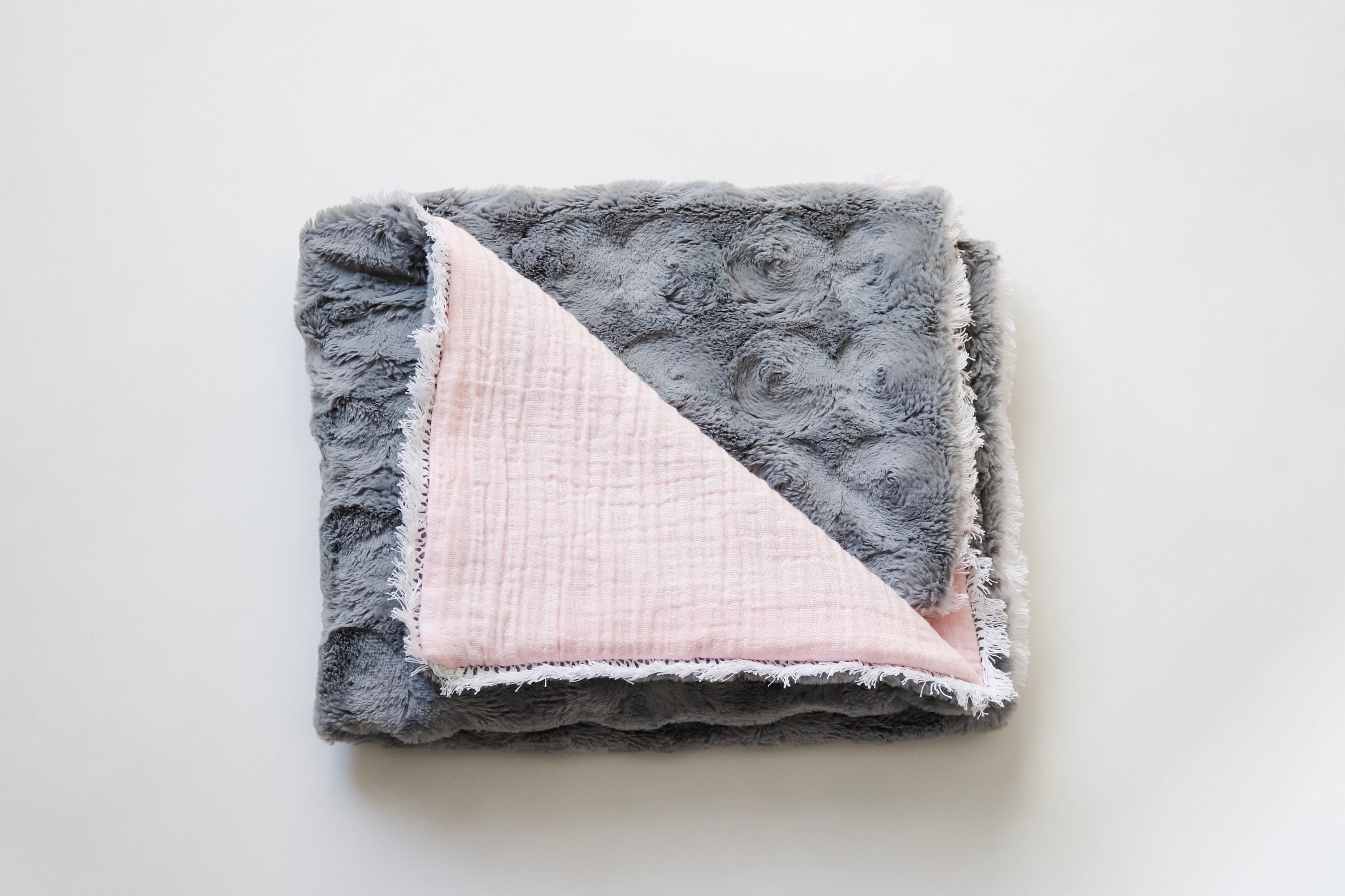 Baby Blanket Gray Minky Blanket Fringe Blanket Faux Fur Etsy Sweden