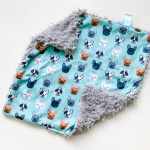 Dream Lovie. Security Blanket. Personalized Lovey. Faux Fur Lovey. French Bulldogs. Mini Baby Blanket. Minky Lovie. Baby Shower Gift.