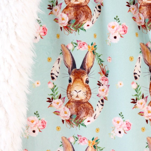Baby Blanket Floral Bunny Portrait Sage, Dream Blanket, Faux shops Fur Baby Blanket, Bunny, Minky Baby Blanket, Bunny Baby Blanket, Baby Bedding