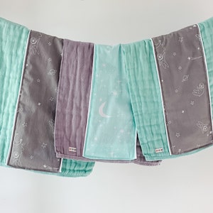 Baby Burp Cloth Set of 3, Gray Space Bears, Aqua Moon and Stars, Hand Dyed Burp Cloths, Baby Gift, Baby Essentials, Newborn Burp Rags