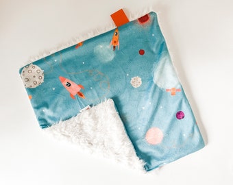 Dream Lovie. Security Blanket. Personalized Lovey. Faux Fur Lovey. Rockets. Mini Baby Blanket. Minky Lovie. Baby Shower Gift.