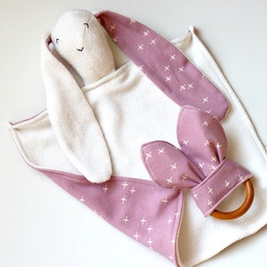 Organic Lovey.  Bunny Lovey. Animal Lovie. Purple Wink. Security Blanket. Mini Baby Blanket. Personalized Lovie. Baby Essentials.