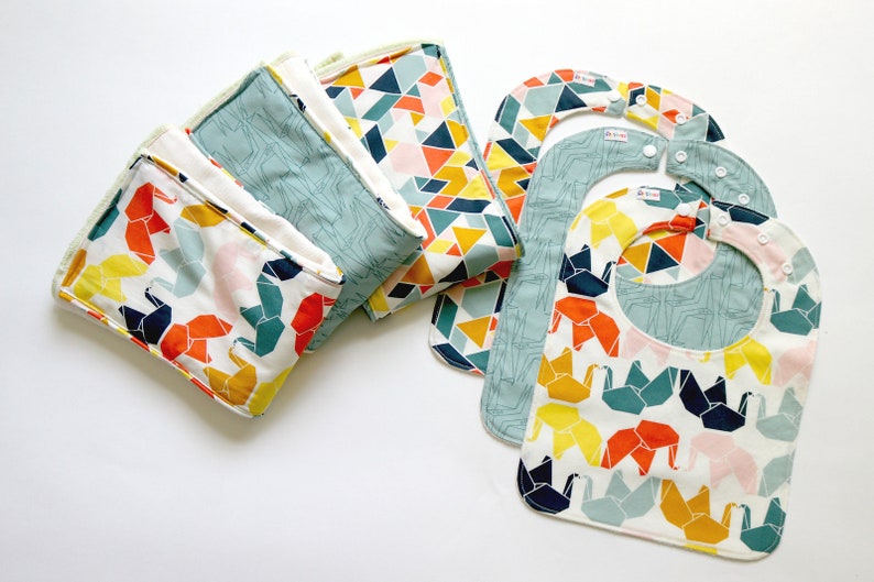 Organic Burp Cloth Set of 3. Origami Geo Elephant. Organic Baby Burp Cloths. Newborn Baby Gift. Baby Shower Gift. Burp Rag. Baby Essentials image 10
