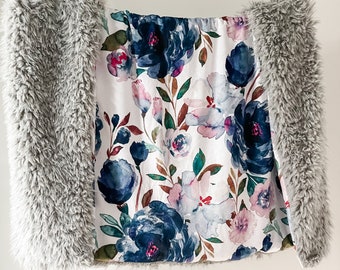 Dream Blanket. Minky Baby Blanket. Faux Fur Throw. Midnight Peonies. Crib Bedding. Custom Baby Blanket. Toddler Bedding. Unique Baby Gift