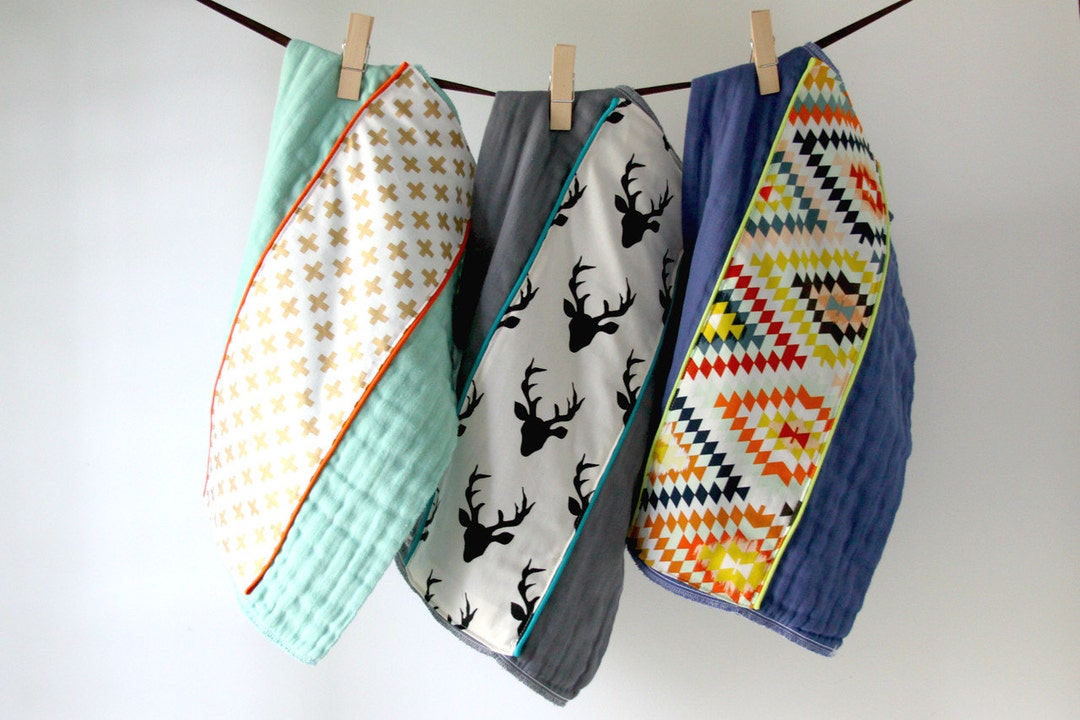 Baby Burp Cloth Set of 3, Buckhead Colorful Kilim, Hand Dyed Burp