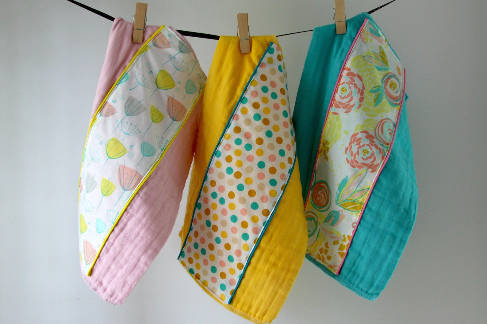 Baby Burp Cloth Set of 3 Pastel Blooms and Dots Hand Dyed Etsy