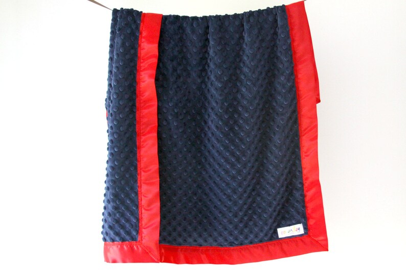 Satin Trim Blanket. Navy With Red Trim. Stroller Blanket. Cot Etsy