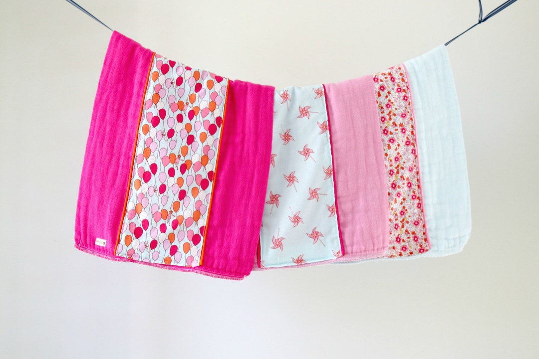 Baby Burp Cloth Set of 3, Balloon Girl Flowers, Hand Dyed Burp Cloths