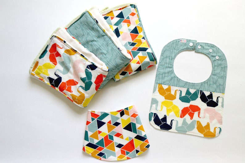 Organic Burp Cloth Set of 3. Origami Geo Elephant. Organic Baby Burp Cloths. Newborn Baby Gift. Baby Shower Gift. Burp Rag. Baby Essentials image 6