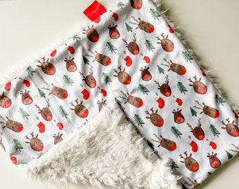 Dream Lovie. Security Blanket. Personalized Lovey. Faux Fur Lovey. Christmas Reindeer. Mini Baby Blanket. Minky Lovie. Baby Shower Gift.