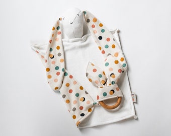Organic Lovey.  Bunny Lovey. Animal Lovie. Pink Dot. Security Blanket. Mini Baby Blanket. Personalized Lovie. Baby Essentials.