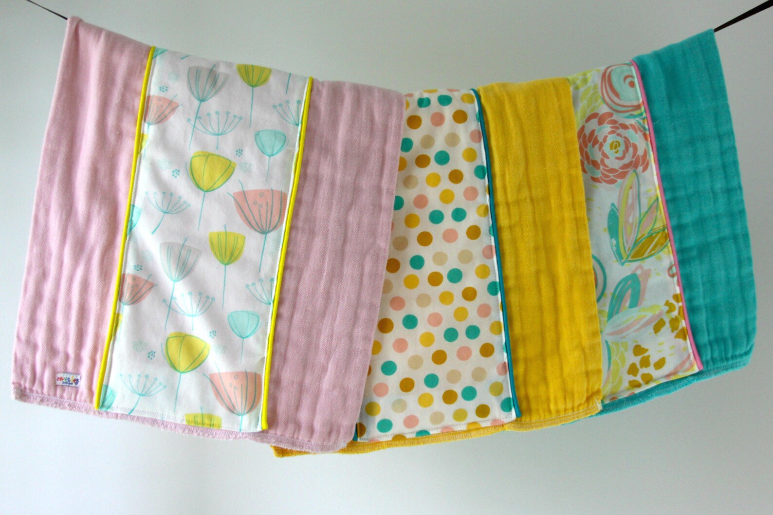 Baby Burp Cloth Set of 3 Pastel Blooms and Dots Hand Dyed Etsy