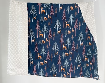 Minky Baby Blanket. Toddler Blanket. Deer Baby Blanket Navy. Woodland Baby Blanket. Monogram Blanket. Cotton Minky Blanket. Baby Shower Gift