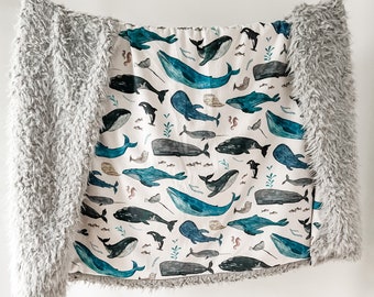 Dream Blanket. Minky Baby Blanket. Faux Fur Throw. Whale Song Gray. Crib Bedding. Custom Baby Blanket. Toddler Bedding. Unique Baby Gift