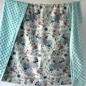 Minky Baby Blanket. Toddler Cot Blanket. Moon Stories Bunnies Blanket. Aqua Minky Blanket.  Cotton Minky Blanket. Baby Shower Gift. Monogram