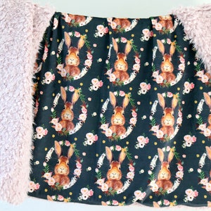 Dream Blanket. Minky Baby Blanket. Faux Fur Throw. Floral Bunny Navy. Crib Bedding. Custom Baby Blanket. Toddler Bedding. Unique Baby Gift.