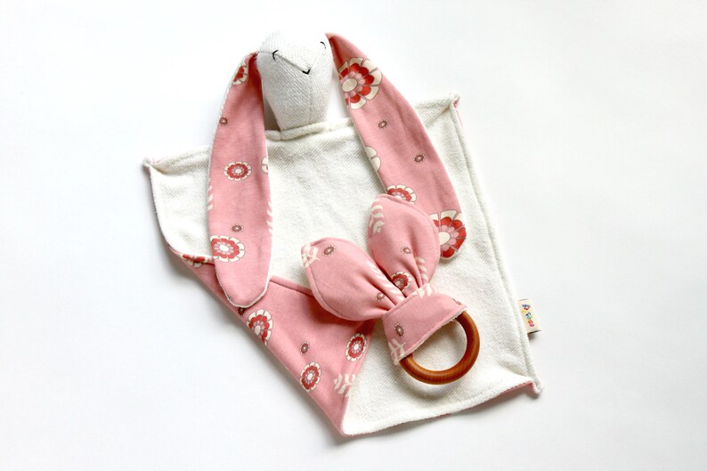 Personalized Lovie Baby Essentials. Mini Baby Blanket Organic Lovey Security Blanket Pink Floral Animal Lovie Bunny Lovey